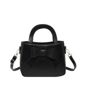 Elegante borsa a mano in pelle PU nera con grande fiocco e dettagli in metallo oro