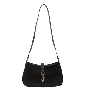 Bolso bajo el brazo minimalista de cuero PU negro con elegante cierre de mosquetón