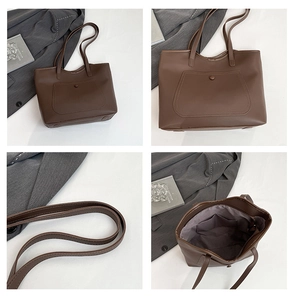 Détails du sac fourre-tout en cuir PU marron avec poches intérieures et bandoulière