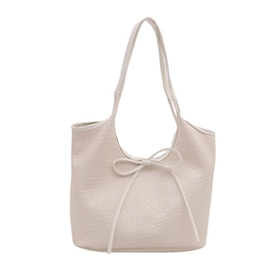 Sac fourre-tout tissé crème avec nœud, sac à épaule élégant et minimaliste femme