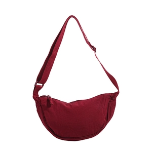 Minimalist wine red crescent moon canvas crossbody bag with adjustable strap