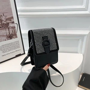 Sac à Bandoulière Minimaliste Urbain Pour Femmes Avec Strass et Rivets Sacoche Tendance En Cuir PU Pour Téléphone Portable