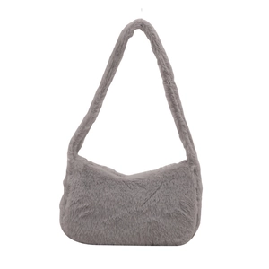 Sac sous le bras chic en fausse fourrure grise avec bandoulière pour style automnal