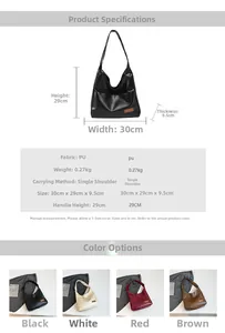 Detailed size specifications for the large PU leather tote bag with four color options