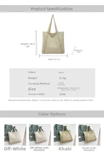 Tableau des tailles détaillé pour grand sac fourre-tout en paille tissée avec dimensions