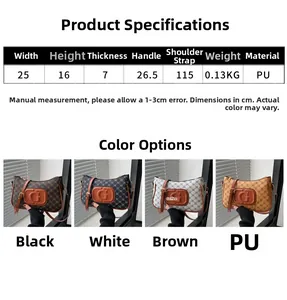 Detailed size guide and PU leather material specifications for the retro women's crossbody bag