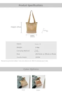 Detailed dimensions and specifications of the woven tote bag with PU leather trim