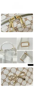 Macro details of litchi grain faux leather backpack with vintage bow hardware and zippers