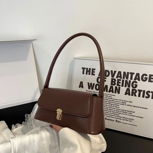 Women's Fashion PU Leather Baguette Bag Vintage Shoulder Bag With Gold Metal Buckle Closure Retro Daily Commuting Small Handbag