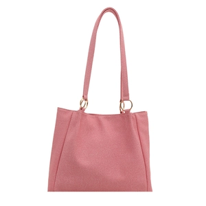 Grand sac cabas en toile rose à rayures avec anneaux dorés et bandoulière pour le quotidien