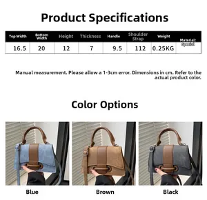 Size chart for vintage handbag showing 20x12x7cm dimensions and blue brown black colors
