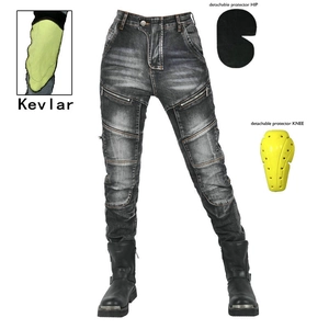 Women's Motorcycle Riding Jeans Protective Denim Pants Washed Retro Biker Trousers With Removable Pads Cotton Blend