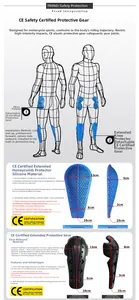 Protections moto certifiées CE en silicone bleu et mousse noire absorbant les chocs
