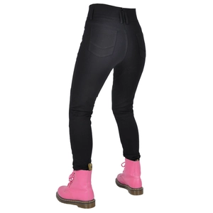 Women's slim motorcycle riding pants with protective gear and high waist back view