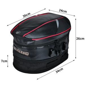 Detailed size dimensions of the VOLERO waterproof motorcycle rear tail bag and helmet pack