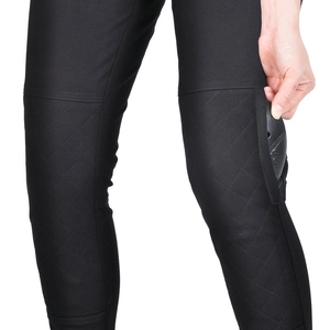 Black slim fit women's motorcycle riding pants with protective knee pads and quilted design