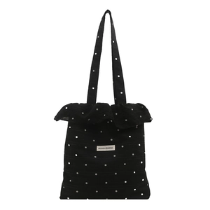 Sac fourre-tout noir à fleurs avec bords volantés et grande capacité de rangement