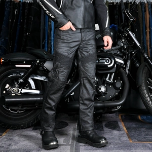 Detail of motorcycle pants with accordion stretch panels for flexible knee movement