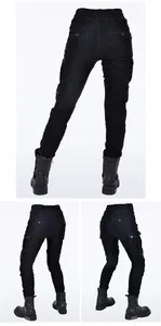 Détails du pantalon cargo de moto noir coupe slim avec design multipoches et bottes