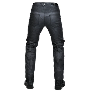 Men's retro motorcycle riding jeans with protective stretch panels and knee straps