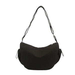 Minimalist black nylon crescent crossbody bag with adjustable strap for unisex casual wear