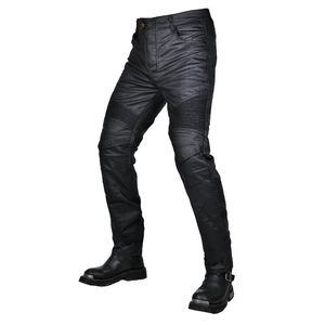 Retro beschichtete Motorradjeans mit elastischen Schutzfalten und Metallfinish