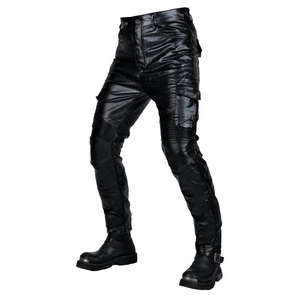 Waterproof motorcycle riding pants with cargo pockets and matching heavy leather boots