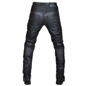 Schwarze Motorrad-Jeans im Retro-Stil mit Knie-Schutzfalten und Beschichtung