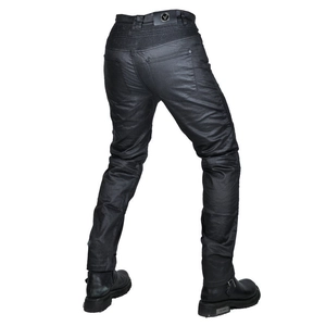 Schwarze beschichtete Motorradjeans für Herren mit elastischen Einsätzen für Biker