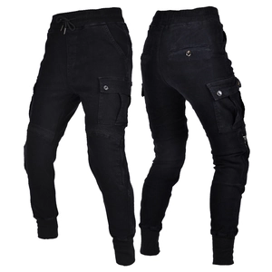 Pantalon cargo moto noir pour femme avec doublure kevlar et ourlets côtelés