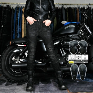 Pantalon de Moto en Denim Lavé Rétro pour Femmes Avec Coussinets de Protection Armure Pantalon Coupe Ajustée pour Motardes