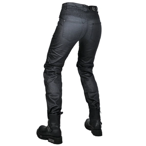 Jean moto coupe slim en denim enduit gris foncé avec plis d'aisance aux genoux