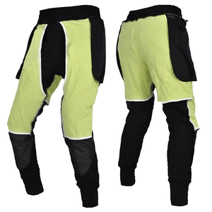 Pantalon de moto femme jaune et noir avec taille élastique et chevilles en bords-côtes élastiques