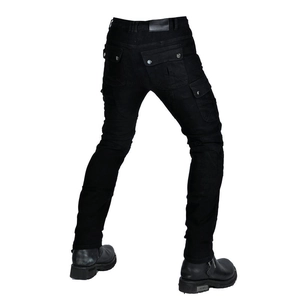 Detail view of motorcycle cargo jeans with kevlar reinforcement and rear pocket stitching