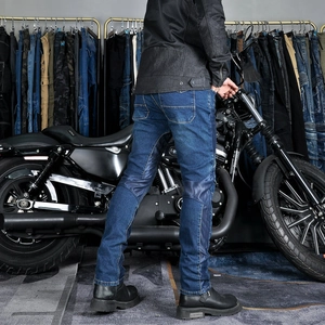 Atmungsaktive Herren-Motorradjeans aus tiefblauem Denim mit Mesh und Protektoren