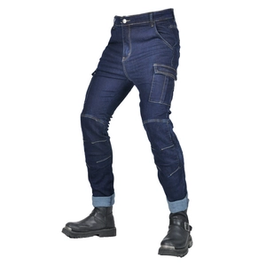 Slim fit retro motorcycle riding jeans with reinforced knees and side cargo pockets