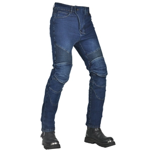 Classic dark blue motorcycle riding jeans with protective stretch panels and high waist
