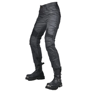 Women's vintage coated motorcycle riding pants with multi-pockets and protective boots