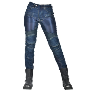 Women's summer mesh breathable motorcycle riding jeans with protective knee panels
