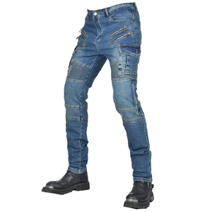 Herren Motorrad-Jeans in Blau mit Knie-Stretch-Einsätzen und Reißverschlusstaschen