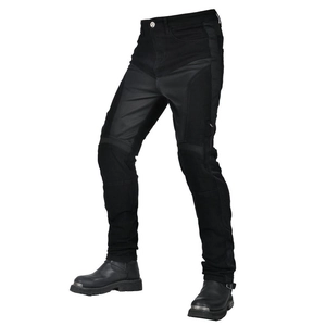 Slim fit mesh motorcycle jeans in black with protective knee padding and durable stitching