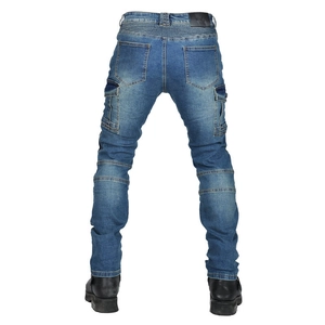 Herren Motorradjeans in Blau mit schmaler Passform und verstellbaren Kniepolstern von hinten