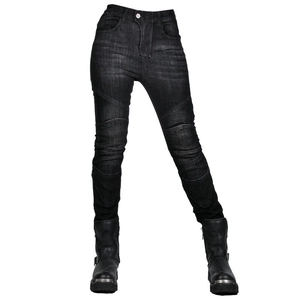 Jean moto coupe ajustée pour femme gris foncé avec panneaux articulés aux genoux rétro