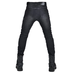 Vista posteriore dei jeans da moto grigio scuro con inserti elastici e tasche cargo