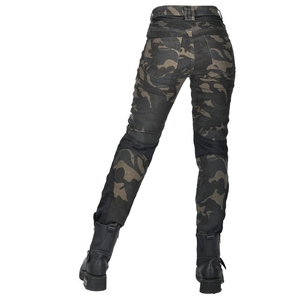 Slim fit camouflage motorcycle pants for women with breathable mesh and protective panels