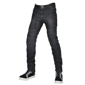 Men's motorcycle protective jeans with Kevlar mesh and accordion stretch knees in black