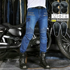 Jeans da moto blu da uomo con protezioni CE e inserti elasticizzati per la guida