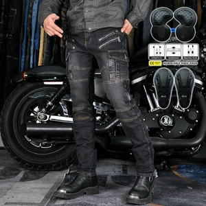 Pantaloni da Moto da Uomo Jeans Protettivi Biker Con Imbottiture Rimovibili Misto Cotone Vintage Denim Cargo