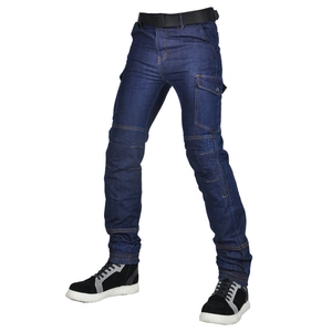 Jeans de moto bleu foncé pour hommes avec poches cargo et ceinture tactique