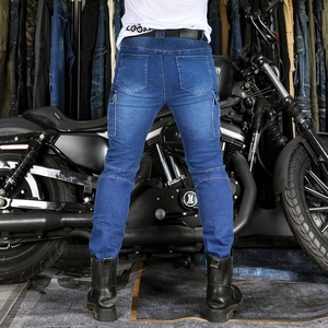 Jeans da moto uomo blu scuro con tasche cargo e protezioni per ginocchia integrate
